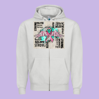 Cancer Ribbon With Angel Wings Zipper Hoodie Designed By Cowgirlartshop