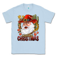 Dusty Blue Cowboy Christmas Santa Classic Tee - BundleAndBundleShop