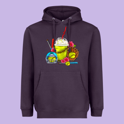 Softball Frappe Coffee Heavyweight Hoodie Designed By Fadigitalartstudio
