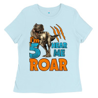 Baby Blue i'm five hear me roar dinosaur birthday Ladies Tee - LillyAllenDesigns