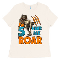 Bone i'm five hear me roar dinosaur birthday Ladies Tee - LillyAllenDesigns