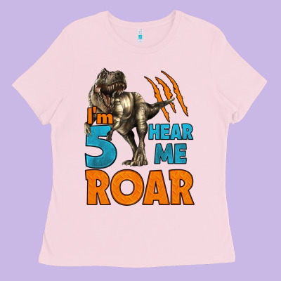 I'm Five Hear Me Roar Dinosaur Birthday Ladies Tee Designed By Lillyallendesigns