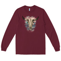 Burgundy Western Aztec Bull Skull Long Sleeve Tee - Bettercallsaul