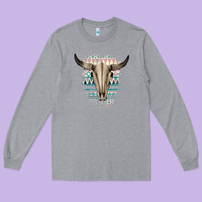 Western Aztec Bull Skull Long Sleeve Tee Designed By Bettercallsaul