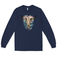 Navy Western Aztec Bull Skull Long Sleeve Tee - Bettercallsaul