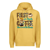 Antique Gold first we drink coffee then we do the things Premium Hoodie - OliviaCreatesArt