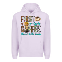 Lilac first we drink coffee then we do the things Premium Hoodie - OliviaCreatesArt