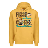 Mustard first we drink coffee then we do the things Premium Hoodie - OliviaCreatesArt