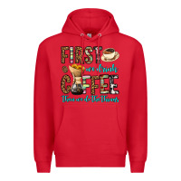 Red first we drink coffee then we do the things Premium Hoodie - OliviaCreatesArt