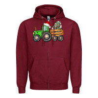 Burgundy christmas tractor Zipper Hoodie - CowGirlArtShop