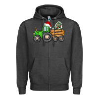 Charcoal Heather christmas tractor Zipper Hoodie - CowGirlArtShop