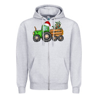 Heather Grey christmas tractor Zipper Hoodie - CowGirlArtShop
