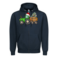 Navy christmas tractor Zipper Hoodie - CowGirlArtShop