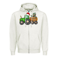 Oatmeal Heather christmas tractor Zipper Hoodie - CowGirlArtShop