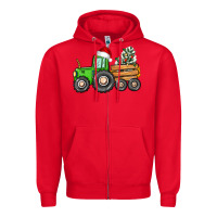 Red christmas tractor Zipper Hoodie - CowGirlArtShop