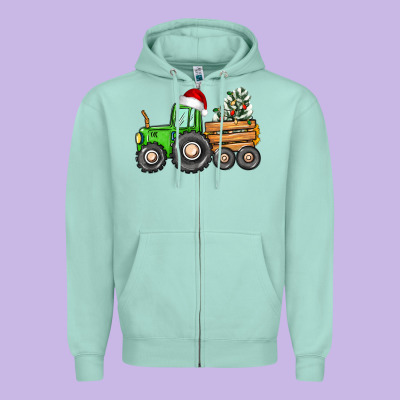 Christmas Tractor Zipper Hoodie Designed By Cowgirlartshop
