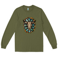 Army Green Western Gemstone Bull Skull Long Sleeve Tee - Bettercallsaul