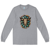 Heather Grey Western Gemstone Bull Skull Long Sleeve Tee - Bettercallsaul