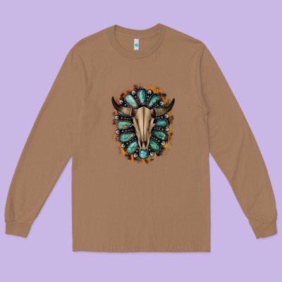 Western Gemstone Bull Skull Long Sleeve Tee Designed By Bettercallsaul