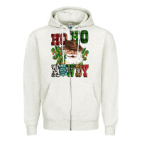 Oatmeal Heather ho ho howdy santa Zipper Hoodie - CowGirlArtShop