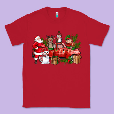 Santa Snowman Reindeer Penguin Elf Christmas Truck Classic Tee Designed By Bundleandbundleshop
