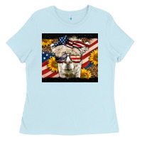 Baby Blue Western 4th Of July Llama Background Ladies Tee - LillyAllenDesigns