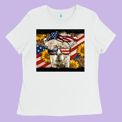 Western 4th Of July Llama Background Ladies Tee Designed By Lillyallendesigns