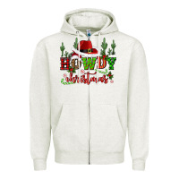 Oatmeal Heather howdy christmas cowboy hat Zipper Hoodie - CowGirlArtShop