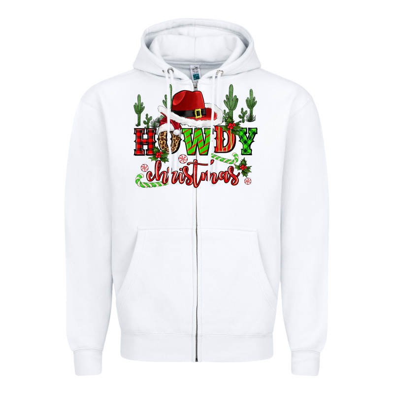 Howdy Christmas Cowboy Hat Zipper Hoodie by CowGirlArtShop | Teevron
