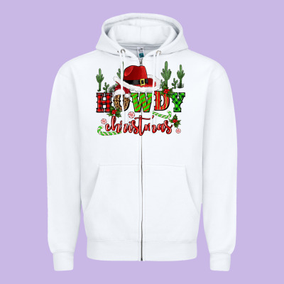 Howdy Christmas Cowboy Hat Zipper Hoodie Designed By Cowgirlartshop