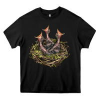 Black Bird Nest With Baby Birds Heavy Core Tee - LillyAllenDesigns
