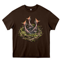 Chocolate Brown Bird Nest With Baby Birds Heavy Core Tee - LillyAllenDesigns