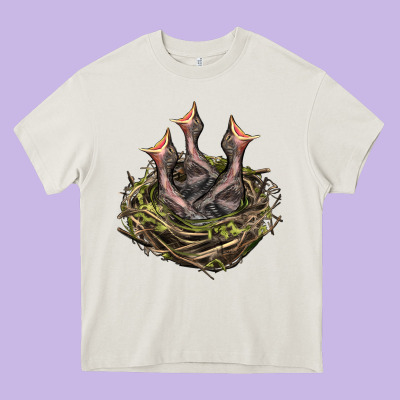 Bird Nest With Baby Birds Heavy Core Tee Designed By Lillyallendesigns