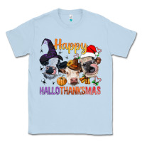 Dusty Blue Happy Hallothanksmas Cows Classic Tee - BundleAndBundleShop