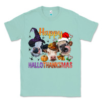 Seafoam Happy Hallothanksmas Cows Classic Tee - BundleAndBundleShop