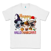 White Happy Hallothanksmas Cows Classic Tee - BundleAndBundleShop