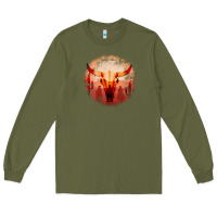 Army Green Western Cowboy Sunset Bull Skull Long Sleeve Tee - Bettercallsaul
