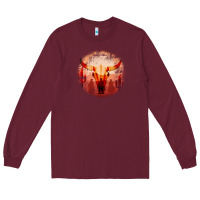 Burgundy Western Cowboy Sunset Bull Skull Long Sleeve Tee - Bettercallsaul