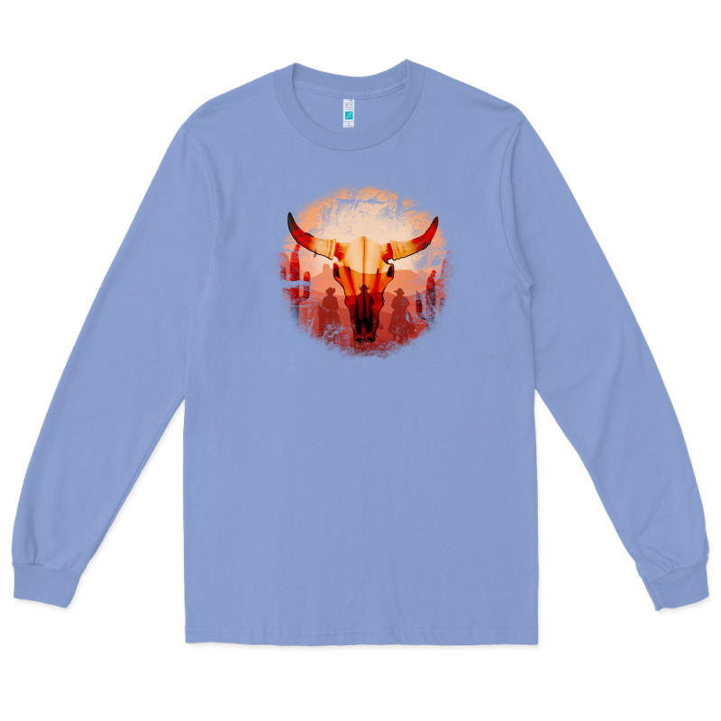 Western Cowboy Sunset Bull Skull Long Sleeve Tee by Bettercallsaul | Teevron