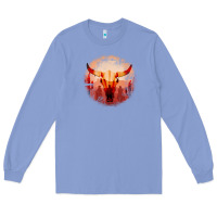 Colony Blue Western Cowboy Sunset Bull Skull Long Sleeve Tee - Bettercallsaul