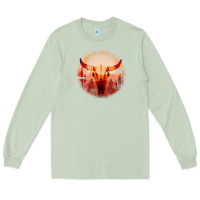 Matcha Western Cowboy Sunset Bull Skull Long Sleeve Tee - Bettercallsaul