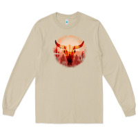 Mushroom Western Cowboy Sunset Bull Skull Long Sleeve Tee - Bettercallsaul