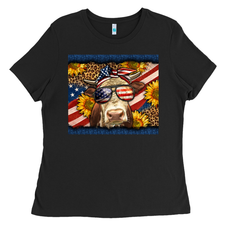 Western 4th Of July Cow Ladies Tee by LillyAllenDesigns | Teevron