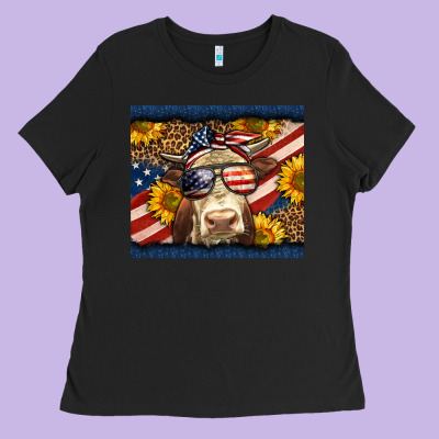 Western 4th Of July Cow Ladies Tee Designed By Lillyallendesigns