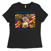 Black Western 4th Of July Cow Ladies Tee - LillyAllenDesigns