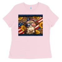 Bubblegum Pink Western 4th Of July Cow Ladies Tee - LillyAllenDesigns