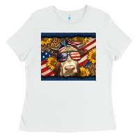 White Western 4th Of July Cow Ladies Tee - LillyAllenDesigns