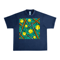 Navy softball bat with leopard and glitter seamless pattern Urban Heavy Tee - BundleAndBundleShop