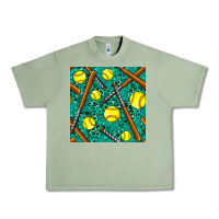 Oil Green softball bat with leopard and glitter seamless pattern Urban Heavy Tee - BundleAndBundleShop