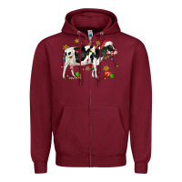Burgundy christmas holstein cow Zipper Hoodie - CowGirlArtShop
